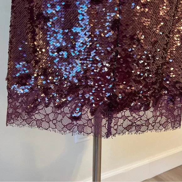 Simkhai Mako Sequin Long Sleeve Mini Dress Mangosteen Size 8 burgundy medium - Picture 5 of 9